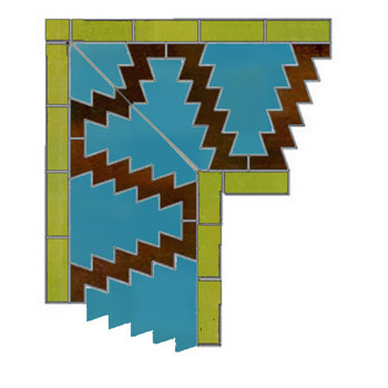 Mosaic House Moroccan tile Sharafa TL Corner 23-19-5 Lime Green,   Brown,   Turquoise,    solid zellige, mosaic, zellij, border, glaze 